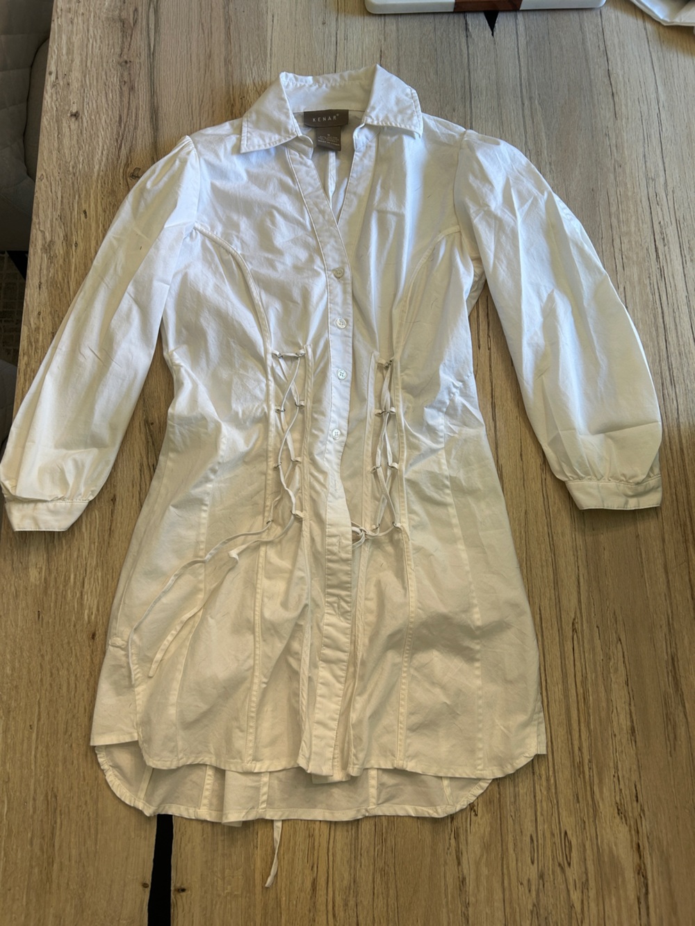 Kenar Laced Front and Back White Button-Up Shirt